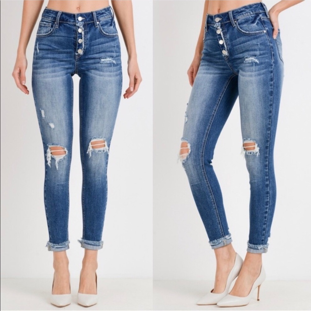 ⭐️ NWOT Sale Button up high waist distressed jeans. Nice stretch! - Picture 6 of 8
